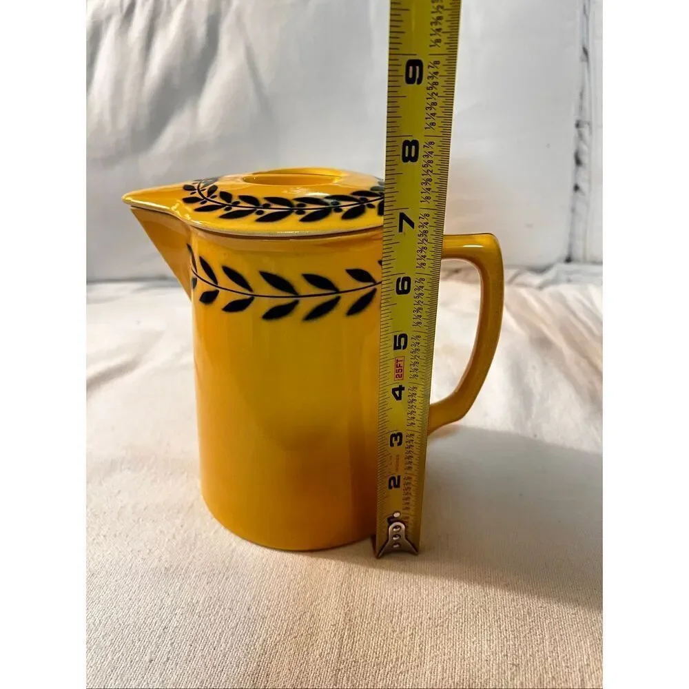 Rare Vintage Bennet Bakeware Jug Teapot W Lid and Matching Tray in Yellow &Black